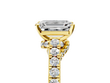 Yellow gold Emerald Solitaire Diamond Ring with Pavé Band and Four-Prong Setting_134