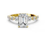 Yellow gold Emerald Solitaire Diamond Ring with Pave Band and Four-Prong Setting_277