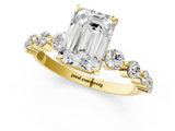 Yellow gold Emerald Solitaire Diamond Ring with Pave Band and Four-Prong Setting_278