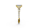 Yellow gold Emerald Solitaire Diamond Ring with Pave Band and Four-Prong Setting_279