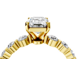 Yellow gold Emerald Solitaire Diamond Ring with Pave Band and Four-Prong Setting_281