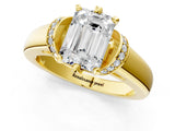 Yellow gold Emerald Solitaire Diamond Ring with Pave Band and Six-Prong Setting_36