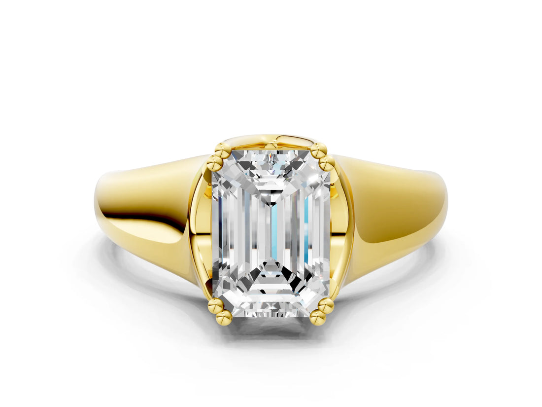 Yellow gold Emerald Solitaire Diamond Ring with Six-Prong Cathedral Setting_32