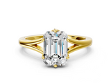 Yellow gold Emerald Solitaire Diamond Ring with Six-Prong Setting and Tapered Band_25