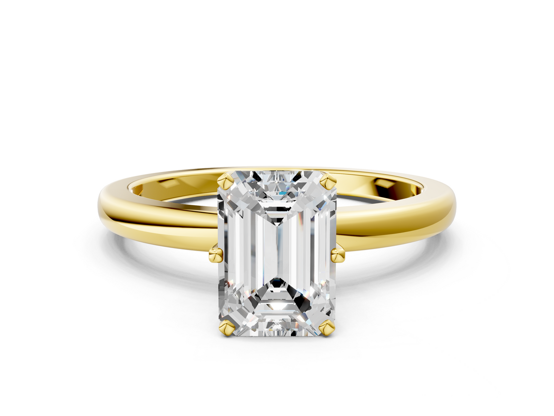 Yellow gold Emerald Solitaire Diamond Ring with Six-Prong Setting on a Classic Band_3