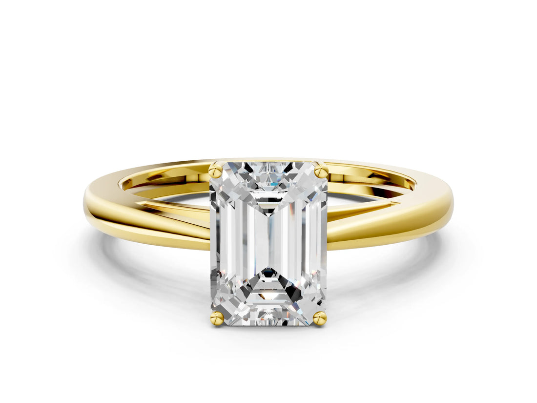 Yellow gold Emerald Solitaire Diamond Ring with Split Shank and Four-Prong Setting_12
