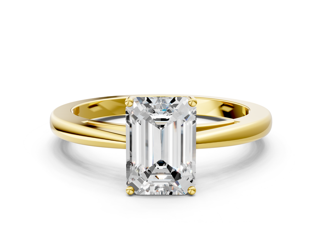 Yellow gold Emerald Solitaire Diamond Ring with Split Shank and Four-Prong Setting_20
