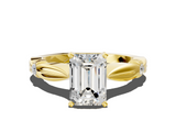 Yellow gold Emerald Solitaire Diamond Twisted Band with Four-Prong Setting_60
