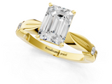 Yellow gold Emerald Solitaire Diamond Twisted Band with Four-Prong Setting_61