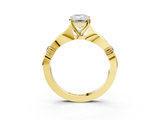 Yellow gold Emerald Solitaire Diamond Twisted Band with Four-Prong Setting_63