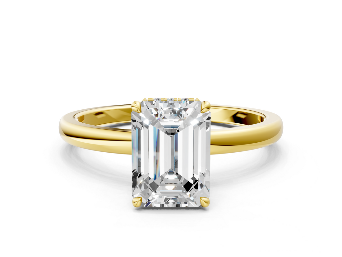 Yellow gold Emerald Solitaire Engagement Ring with Cathedral Band and Four-Prong Setting_31