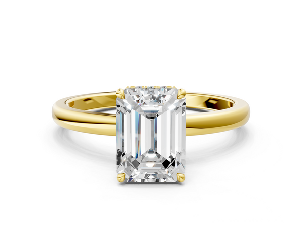 Yellow Gold Emerald Cut Hidden Halo Solitaire Engagement Ring Setting with Pave Collar