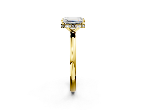 Yellow Gold Emerald Cut Hidden Halo Solitaire Engagement Ring Setting with Pave Collar