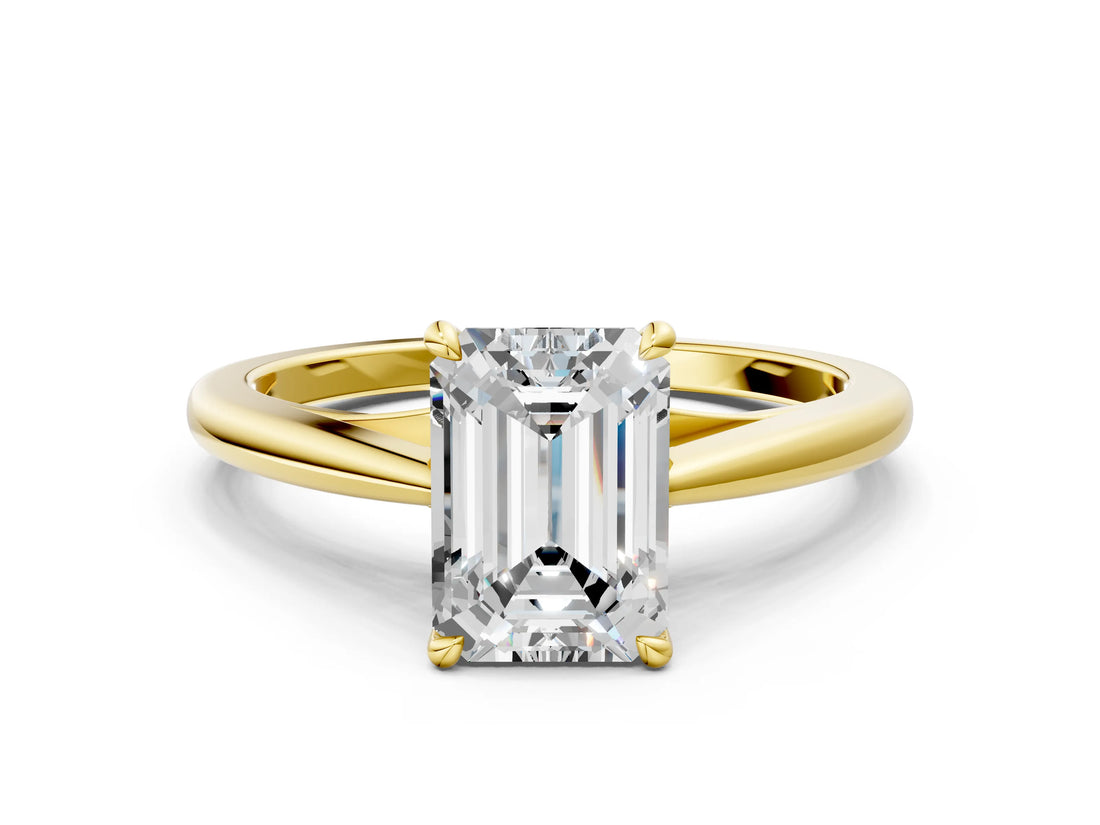 Yellow gold Emerald Solitaire Engagement Ring with Four-Prong Setting and Classic Band 1