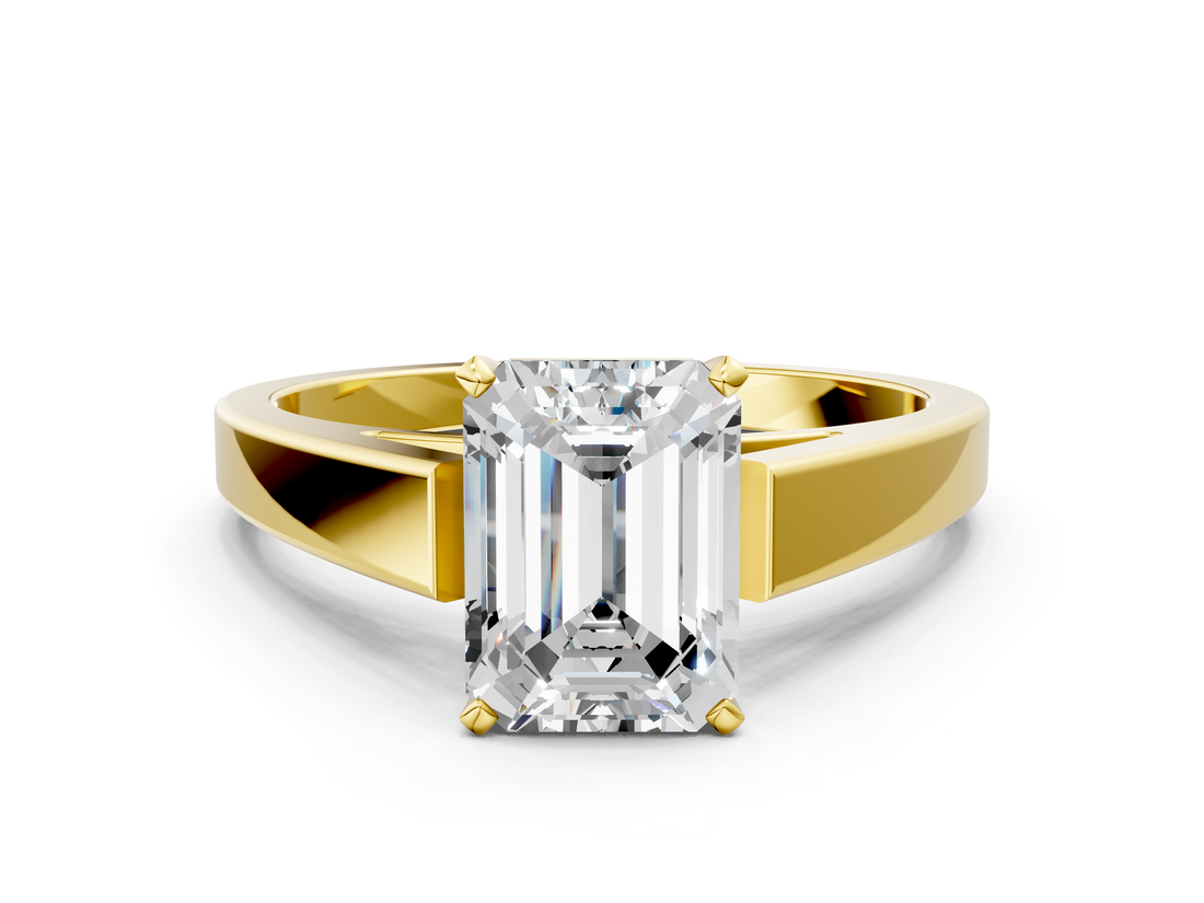 Yellow gold Emerald Solitaire Engagement Ring with Four-Prong Setting and Tapered Band_18