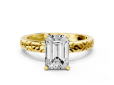 Yellow gold Emerald Solitaire Engagement Ring with Scrollwork Band and Four-Prong Setting_181
