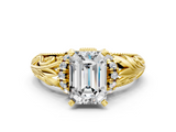 Yellow gold Emerald Solitaire Filigree Engagement Ring with Halo and Prong Setting_80