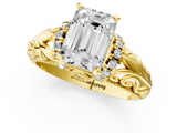 Yellow gold Emerald Solitaire Filigree Engagement Ring with Halo and Prong Setting_81