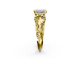Yellow gold Emerald Solitaire Filigree Engagement Ring with Halo and Prong Setting_82