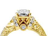 Yellow gold Emerald Solitaire Filigree Engagement Ring with Halo and Prong Setting_84