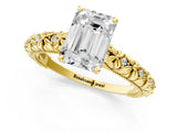 Yellow gold Emerald Solitaire Floral Milgrain Engagement Ring_61
