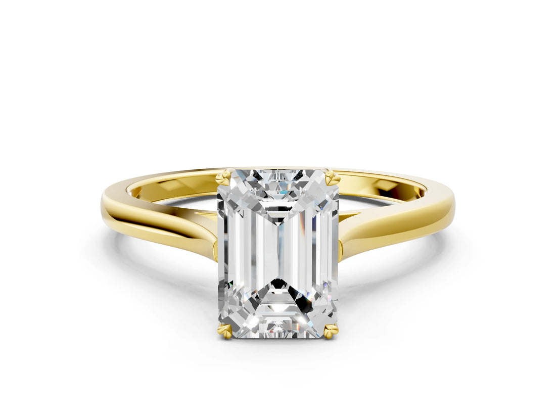 Yellow gold Emerald Solitaire Heart Prong Engagement Ring with Tapered Band_55