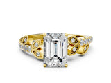 Yellow gold Emerald Solitaire Leaf-Inspired Diamond Ring with Pavé Band and Four-Prong Setting_4