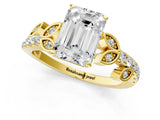 Yellow gold Emerald Solitaire Leaf-Inspired Diamond Ring with Pavé Band and Four-Prong Setting_5