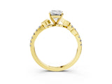 Yellow gold Emerald Solitaire Leaf-Inspired Diamond Ring with Pavé Band and Four-Prong Setting_7