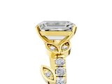Yellow gold Emerald Solitaire Leaf-Inspired Diamond Ring with Pavé Band and Four-Prong Setting_9