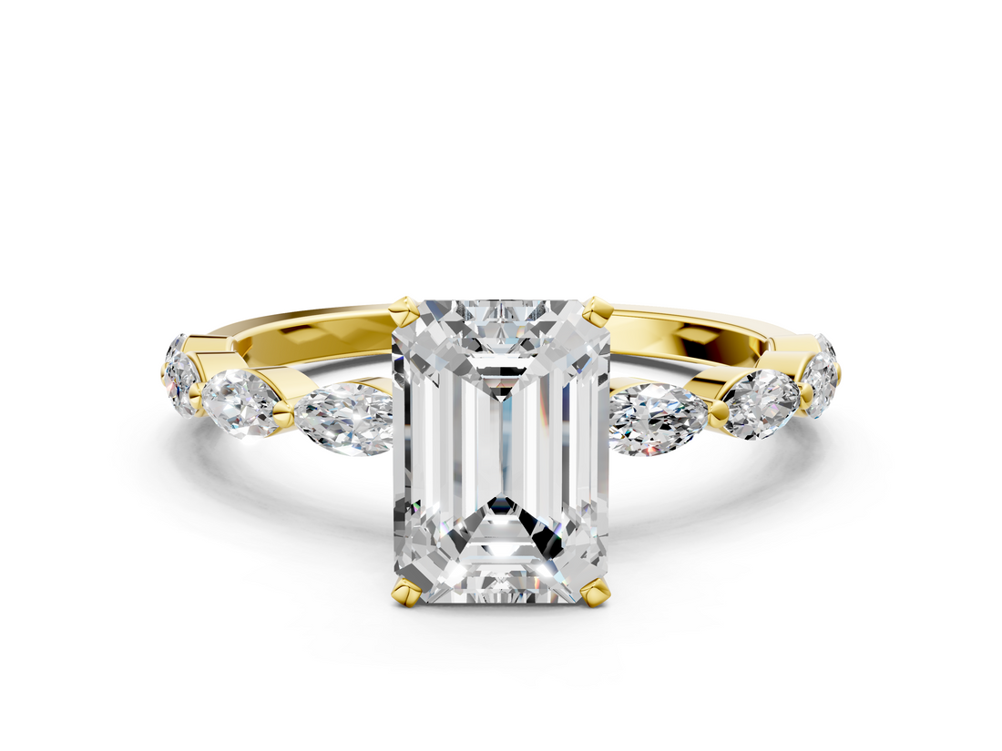 Yellow gold Emerald Solitaire Marquise Side Stone Prong Setting Ring_65
