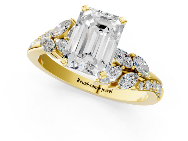 Yellow gold Emerald Solitaire Marquise Twist Band with Six-Prong Setting