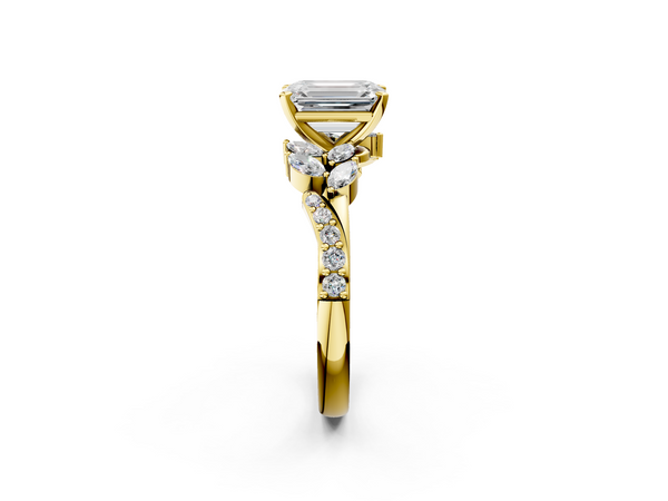 Yellow gold Emerald Solitaire Marquise Twist Band with Six-Prong Setting
