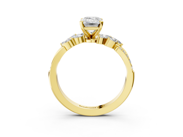 Yellow gold Emerald Solitaire Marquise Twist Band with Six-Prong Setting