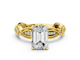 Yellow gold Emerald Solitaire Milgrain Diamond Engagement Ring with Bezel and Marquise Band_145