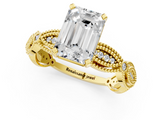 Yellow gold Emerald Solitaire Milgrain Diamond Engagement Ring with Bezel and Marquise Band_146