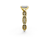Yellow gold Emerald Solitaire Milgrain Diamond Engagement Ring with Bezel and Marquise Band_147