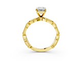 Yellow gold Emerald Solitaire Milgrain Diamond Engagement Ring with Bezel and Marquise Band_148
