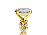 Yellow gold Emerald Solitaire Milgrain Diamond Engagement Ring with Bezel and Marquise Band_150