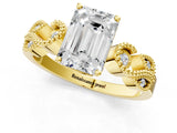 Yellow gold Emerald Solitaire Milgrain Leaf Band with Prong Setting_5