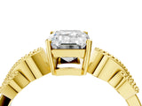 Yellow gold Emerald Solitaire Milgrain Leaf Band with Prong Setting_8