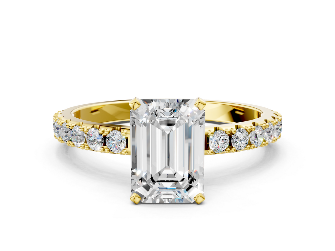 Yellow gold Emerald Solitaire Pavé Band with Four-Prong Setting_139