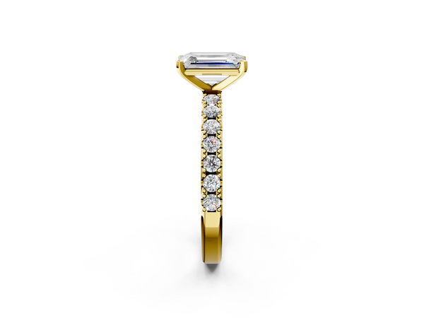 Yellow Gold Emerald Cut Solitaire Engagement Ring Setting with Large-Stone Scalloped Pave Band