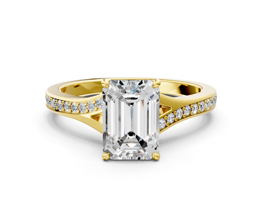 Yellow gold Emerald Solitaire Pavé Band with Four-Prong Setting_79