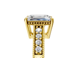 Yellow gold Emerald Solitaire Pavé Diamond Milgrain Engagement Ring with Four-Prong Setting_11