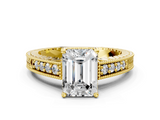 Yellow gold Emerald Solitaire Pavé Diamond Milgrain Engagement Ring with Four-Prong Setting_6