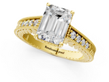 Yellow gold Emerald Solitaire Pavé Diamond Milgrain Engagement Ring with Four-Prong Setting_7