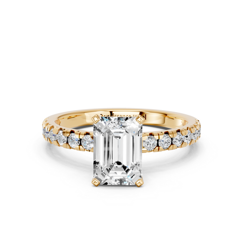 Yellow gold Emerald Solitaire Pave Diamond Engagement Ring with Four-Prong Setting_194