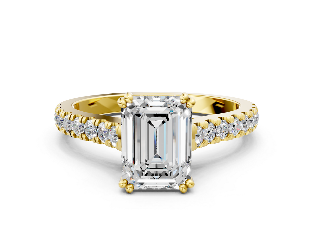 Yellow gold Emerald Solitaire Pave Diamond Engagement Ring with Prong Setting_32
