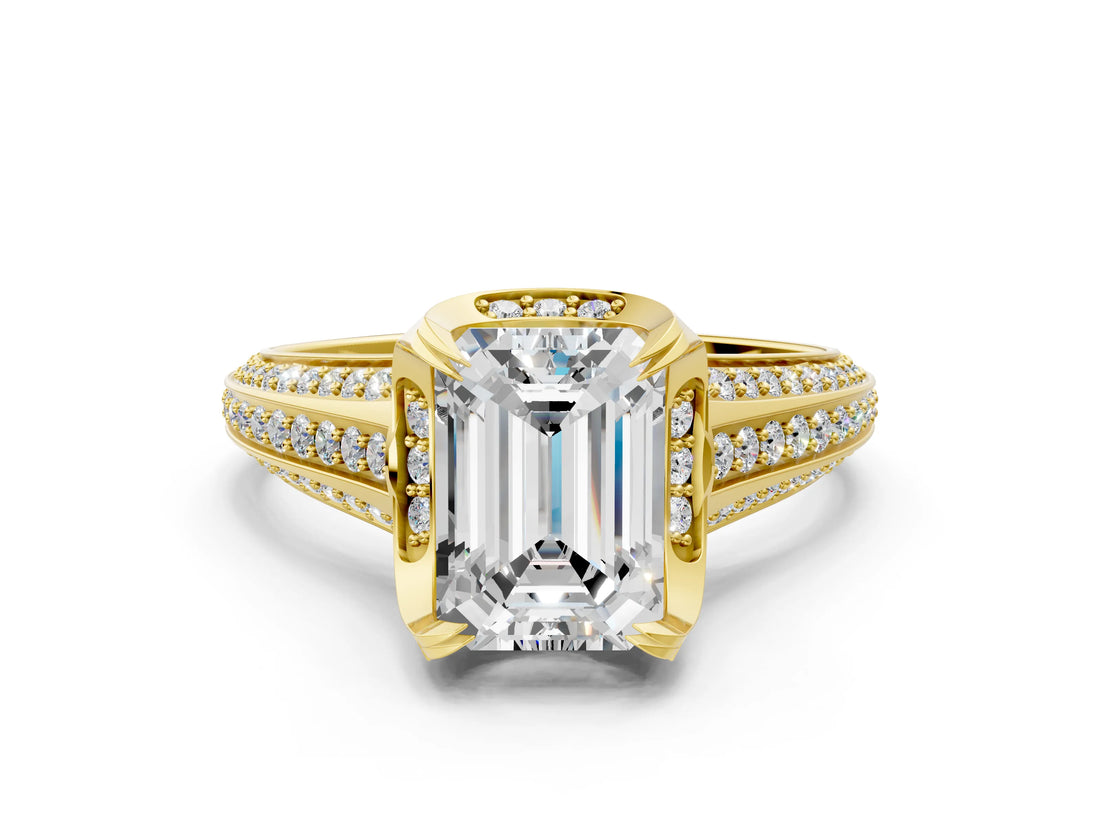 Yellow gold Emerald Solitaire Pave Split Shank Ring with Four-Prong Setting_81